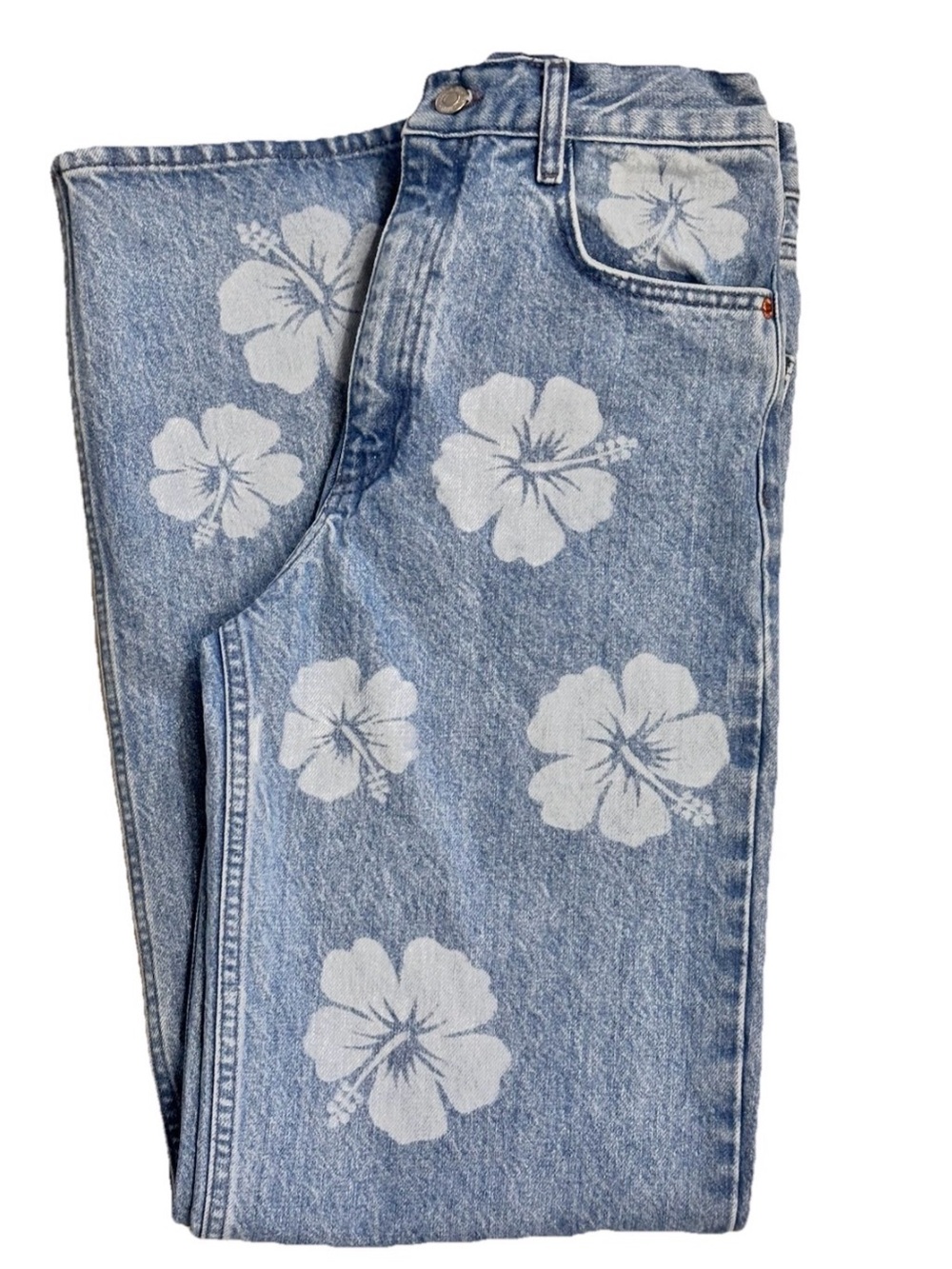 ZARA Wide Leg High Rise Hibiscus Print Jeans Size 2 - Picture 5 of 13
